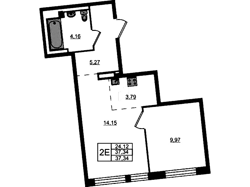 1-комнатная квартира 37.34 м², 2/11 эт., ЖК «Квартал Лаголово»